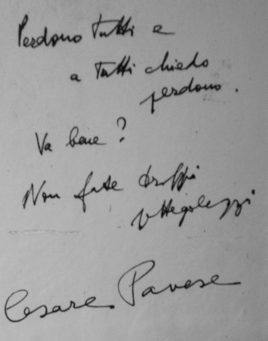 Scritta che C.P. lasciò sulla prima pagina de "I dialoghi di Leucò" pavese
