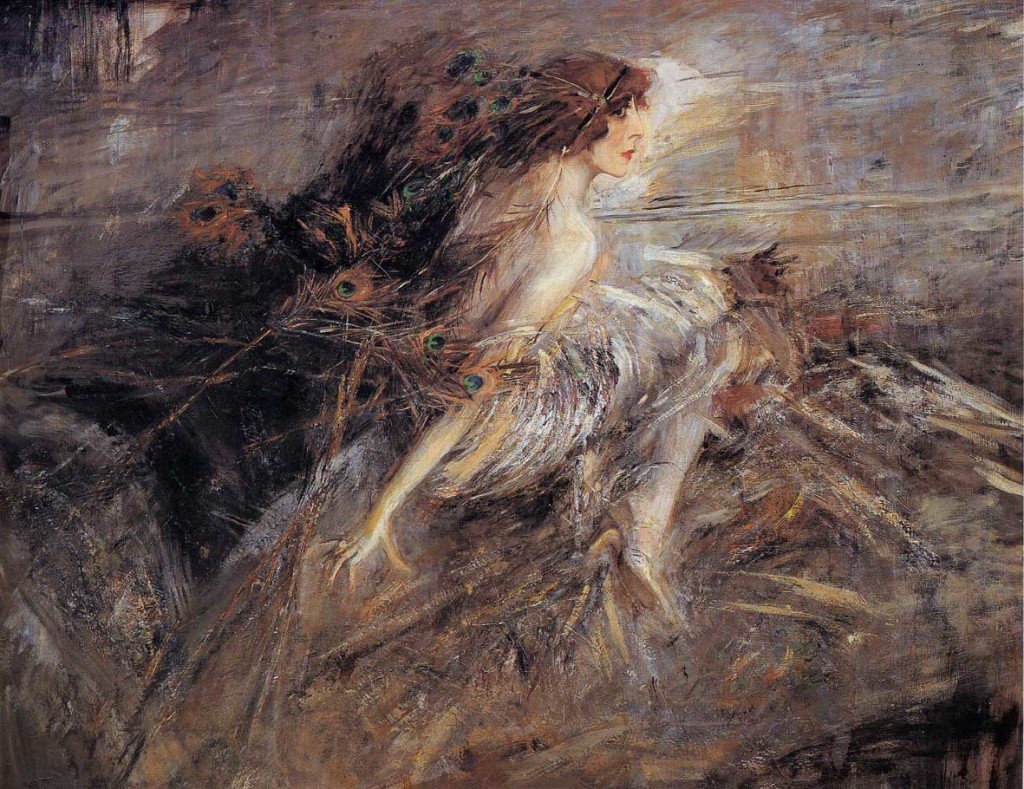 Giovanni Boldini, La marchesa Luisa Casati con penne di pavone, 1914, olio su tela, 136 x 186 cm.