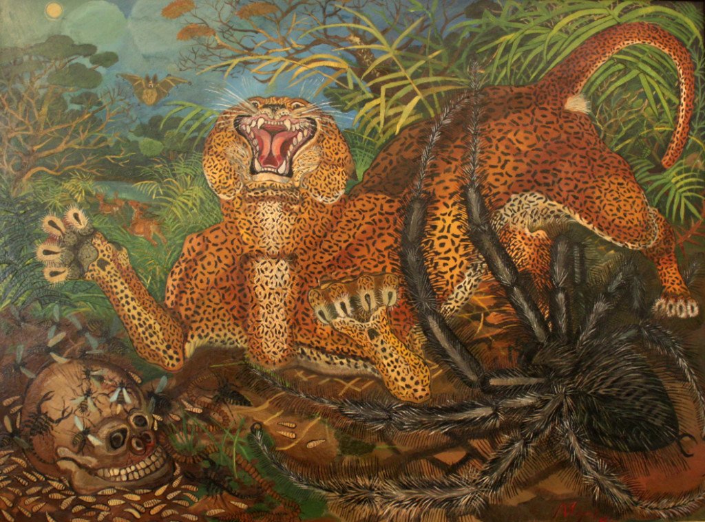 Tigre con serpente, Antonio Ligabue, olio su faesite