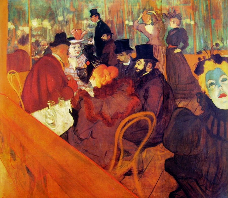 Al Promenoir del Moulin Rouge, henri de Toulouse-Lautrec, 1892, 123 x 140,5 cm, olio su tela, Art Institute of Chicago