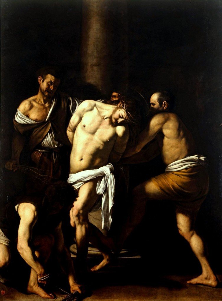 "Flagellazione di Cristo", olio su tela, 1607 - 1608, 286x213cm.