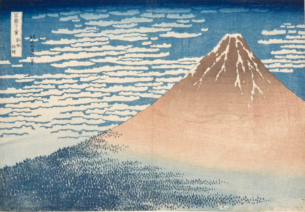 K. Hokusai, "Fuji Rosso (Giornata limpida col vento del sud)" (1830-1832)