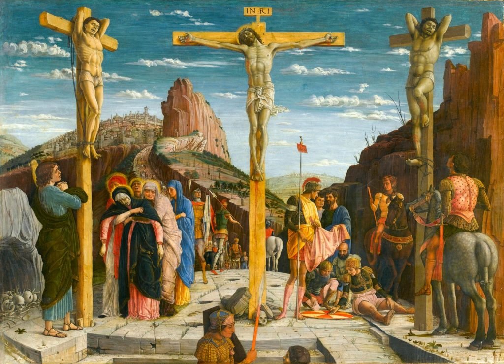 ANDREA MANTEGNA, Crocifissione (predella pala di San Zeno di Verona), 67x93, tempera su tavola, 1457-59, Parigi, Louvre