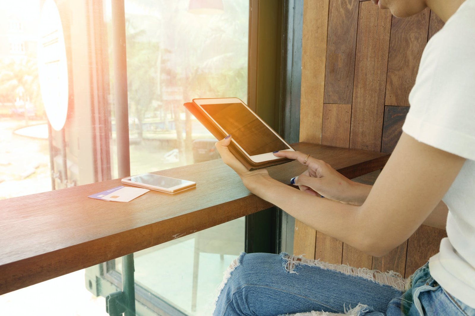 person using ipad